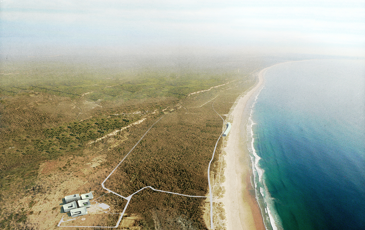 Rendering of Art of Healthcare Cardiac Hospital, Aerial of coast and building 