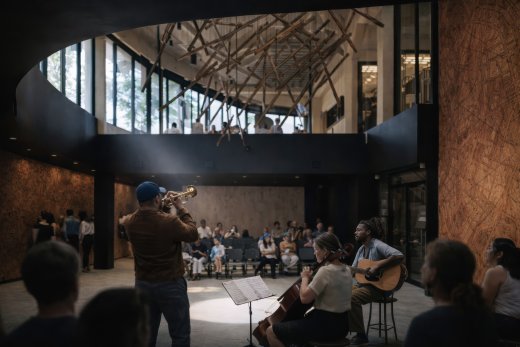 BPL music room, rendering enhanced with AI
